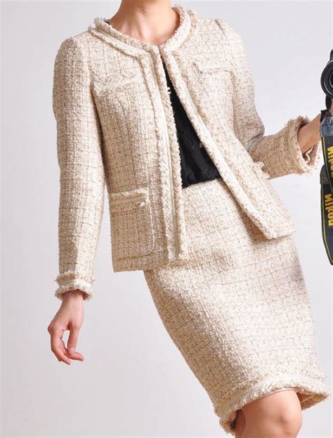 chanel jacket and a-line dress